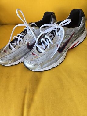 New Nike Silver Running Sneakers with Red & Black Swoosh